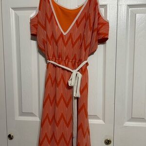 Ya Los Angeles Orange Chevron Cold-Shoulder Dress